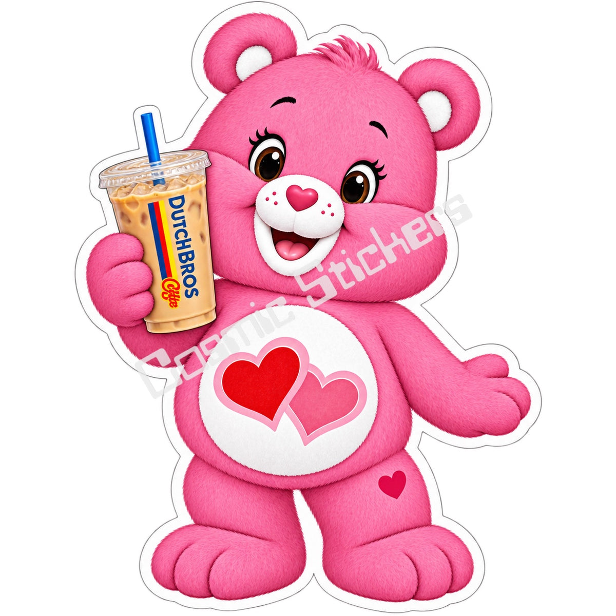Fan-made Love-a-Lot Bear iced coffee vinyl sticker from Caffeinated Classics