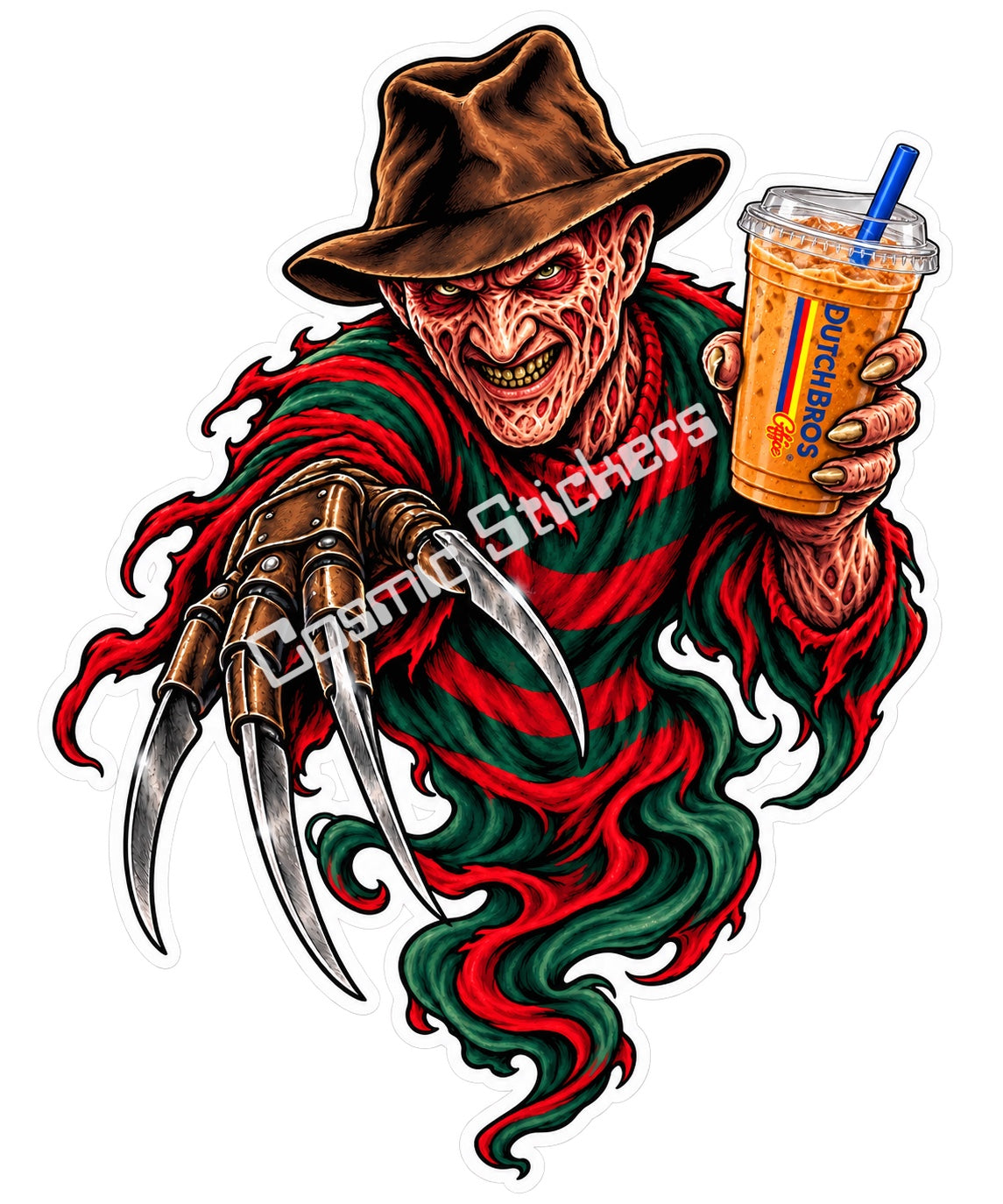 Fan-made dream stalker ghost with iced coffee sticker artwork by Cosmic Stickers