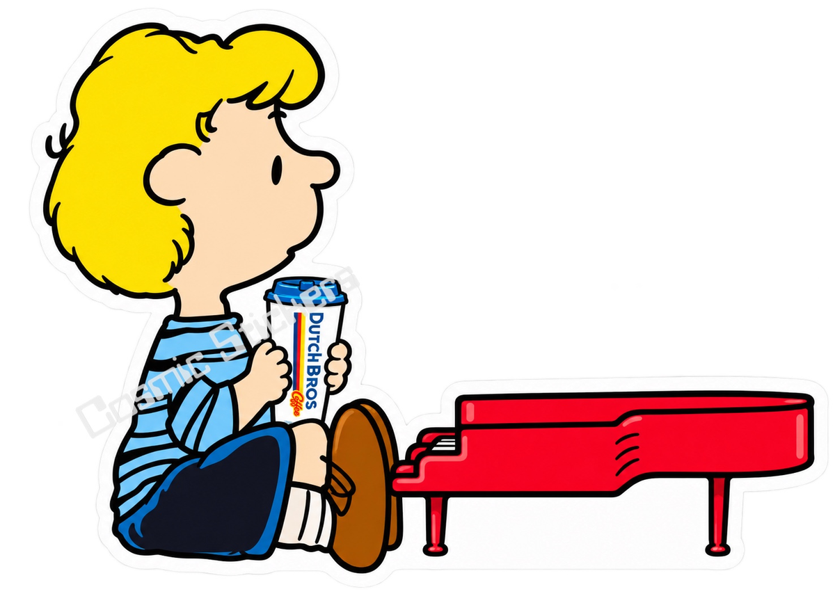 Schroeder Piano Hot Coffee sticker with Cosmic Stickers watermark