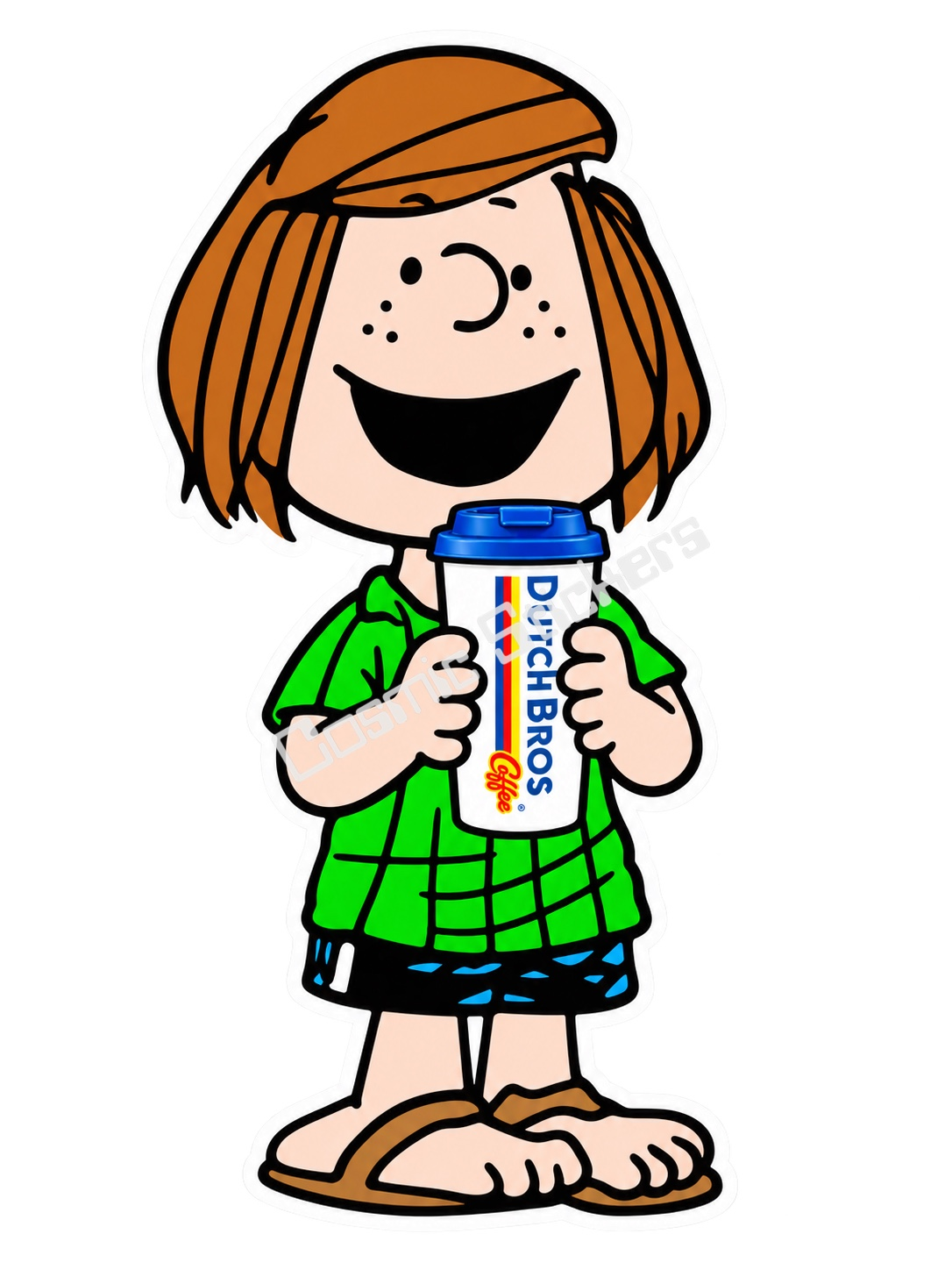 Peppermint Patty Hot Coffee sticker with Cosmic Stickers watermark