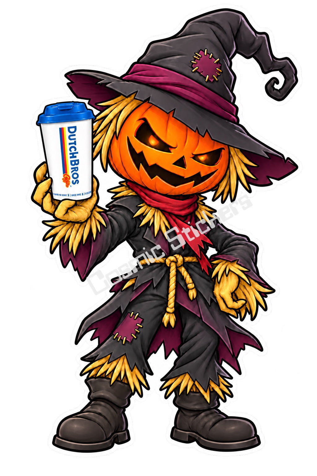 Fan Made Dutch Bros Pumpkin Scarecrow Hot Coffee Sticker