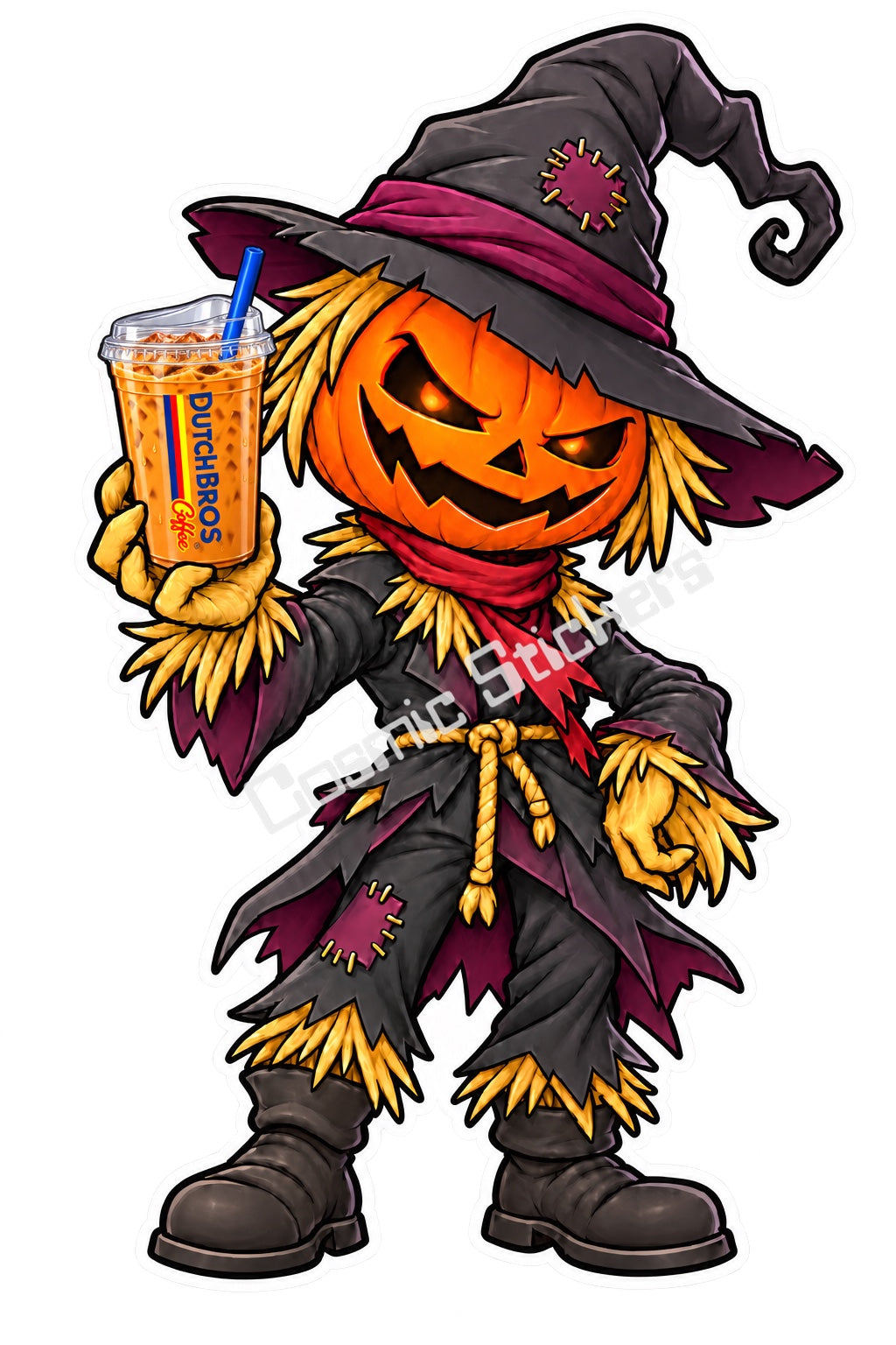 Fan Made Dutch Bros Pumpkin Scarecrow Iced Coffee Sticker