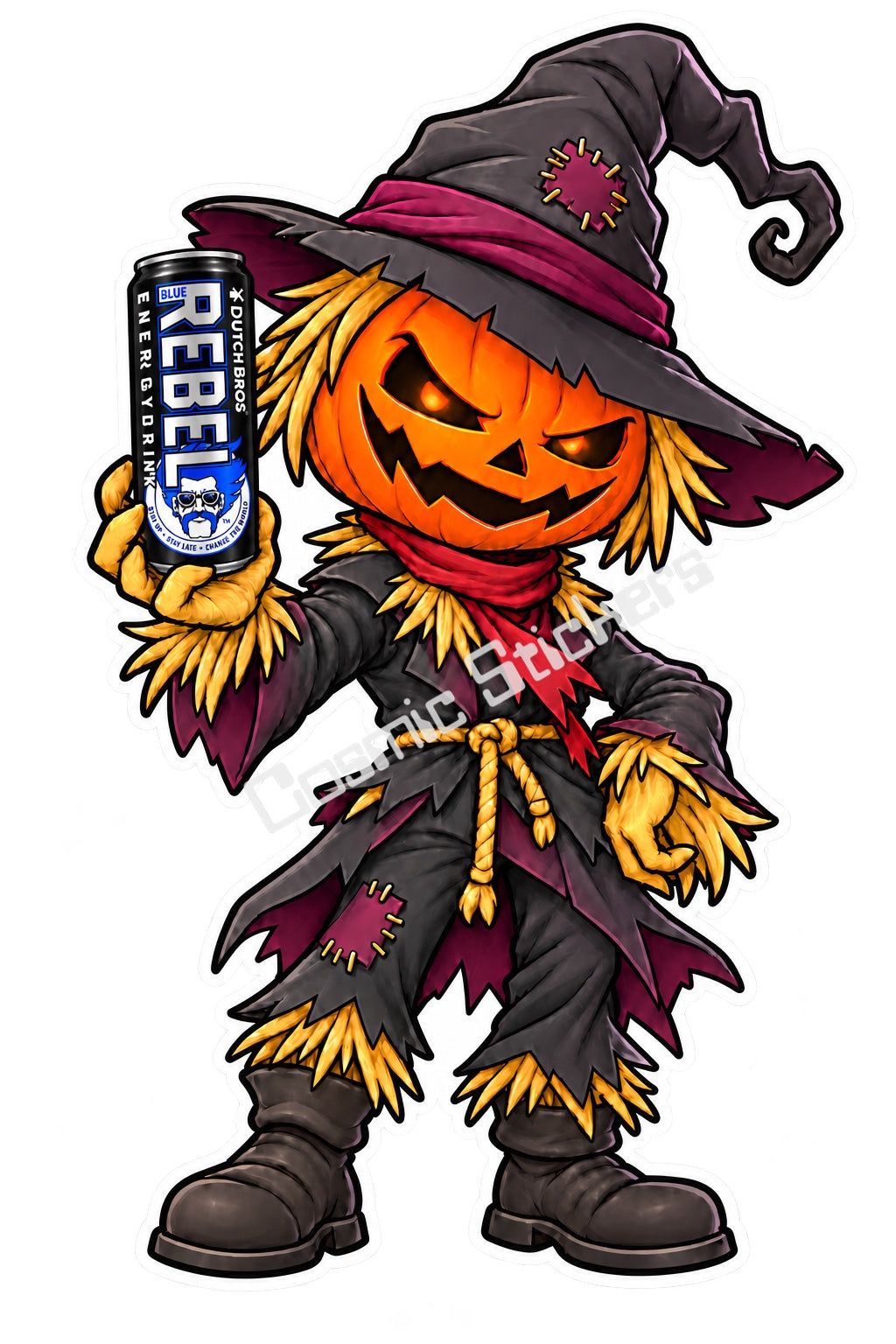 Fan Made Dutch Bros Pumpkin Scarecrow Rebel Can Sticker