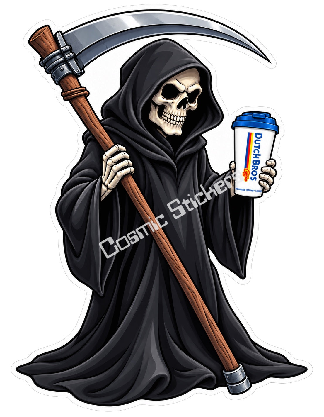 Fan Made Dutch Bros Grim Reaper Hot Coffee Sticker