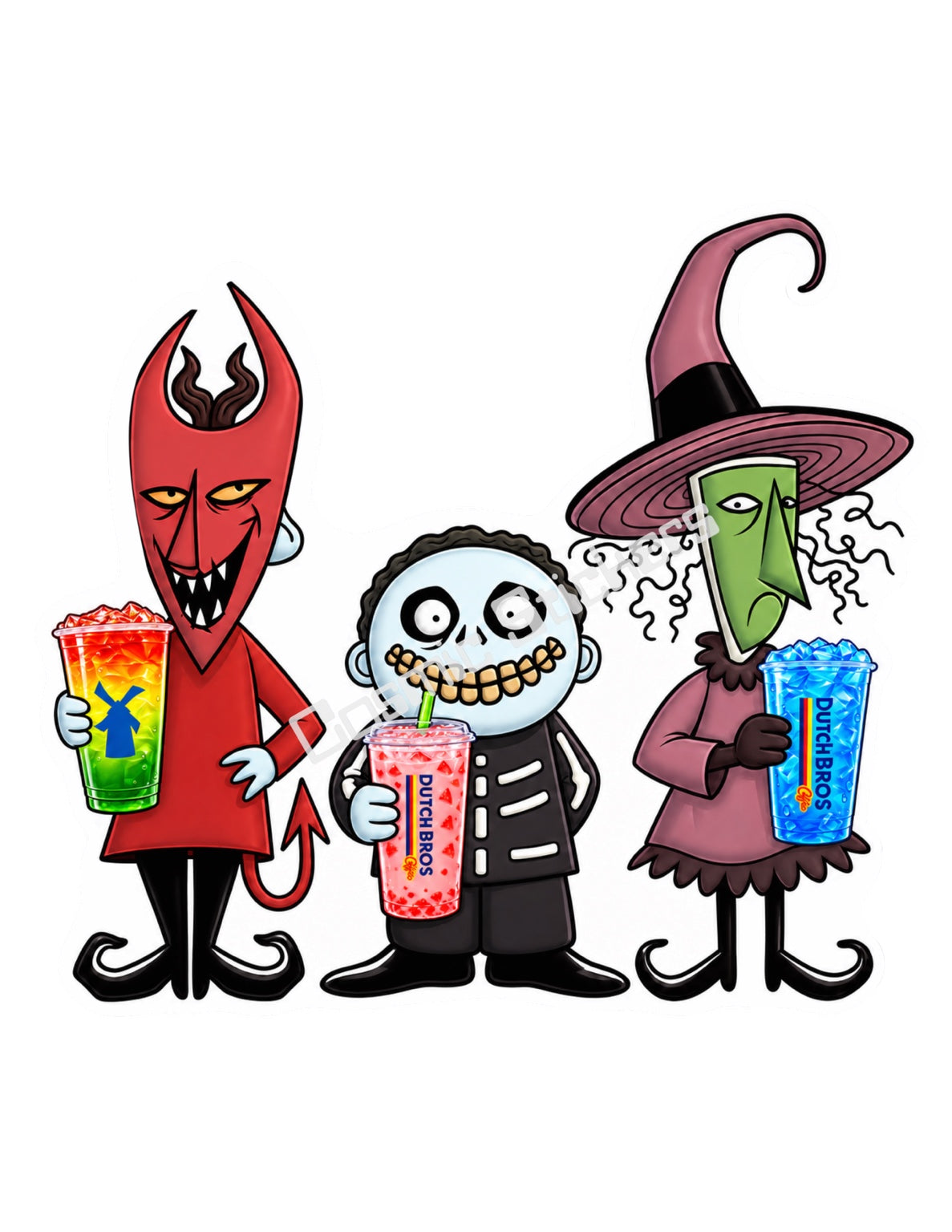 Fan Made Dutch Bros Lock Shock and Barrel Colorful Drinks Sticker