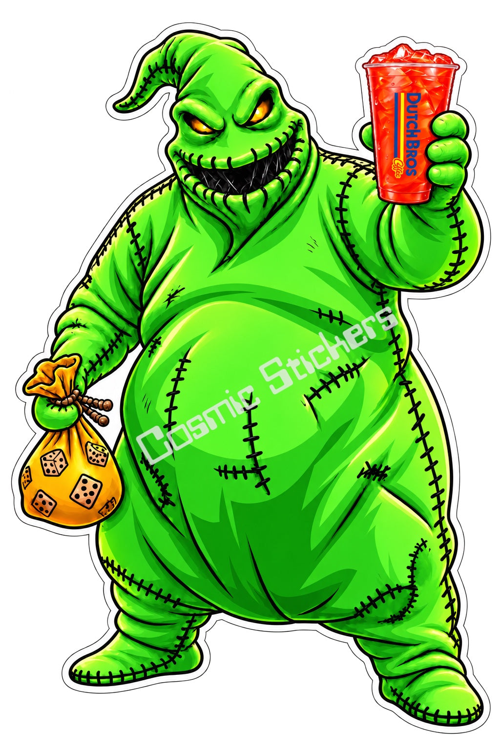 Fan Made Dutch Bros Green Oogie Boogie Red Drink Sticker
