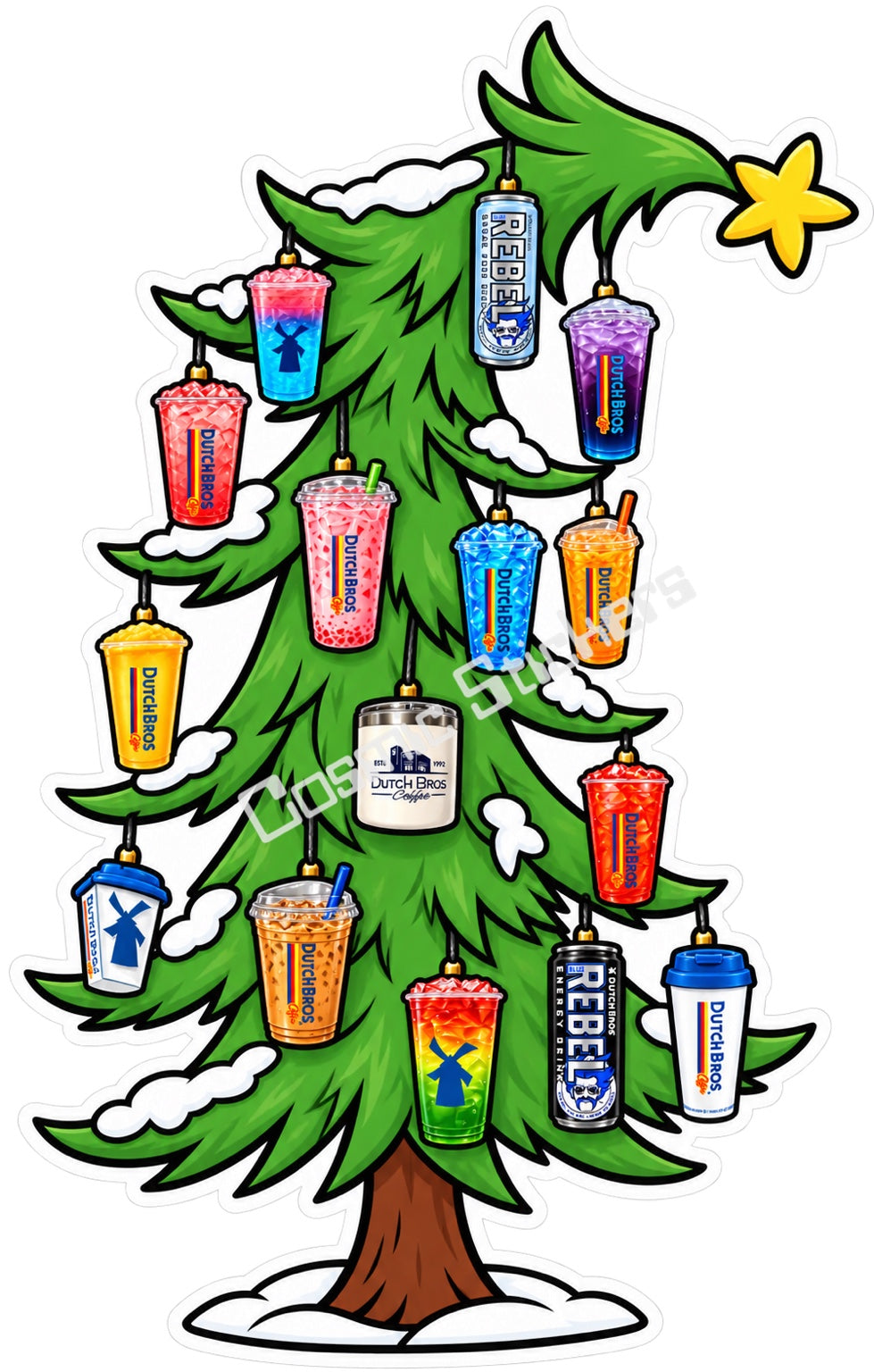 Fan Made Dutch Bros Christmas Tree Drink Ornaments Curved Sticker