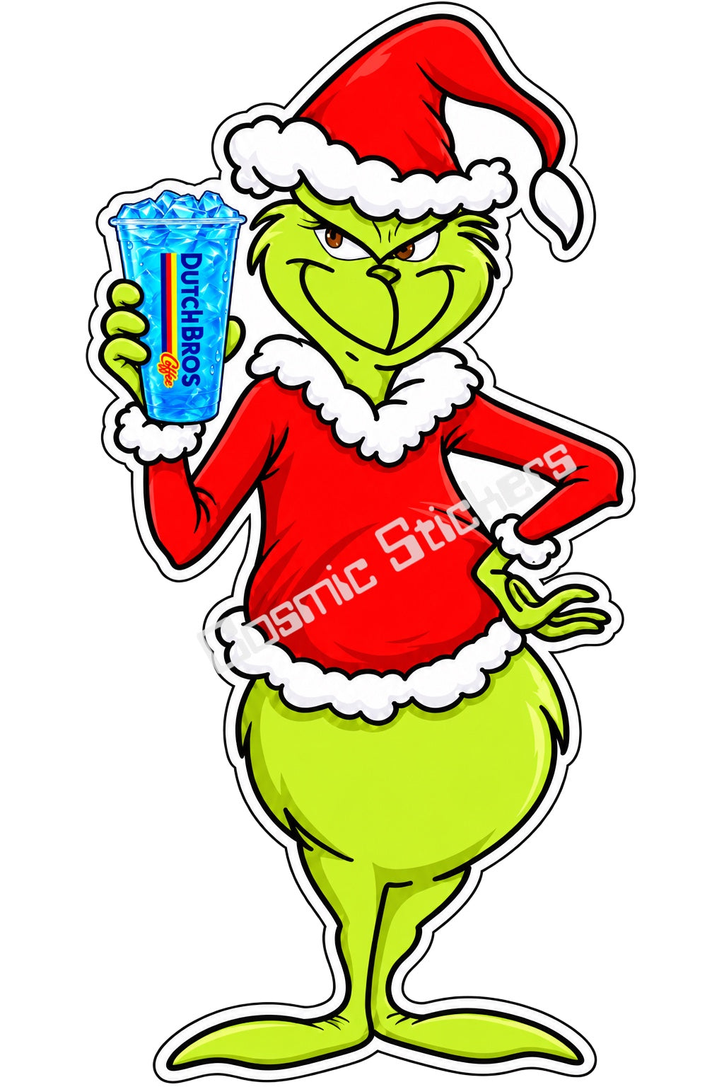 Fan Made Dutch Bros Grinch Santa Blue Drink Sticker