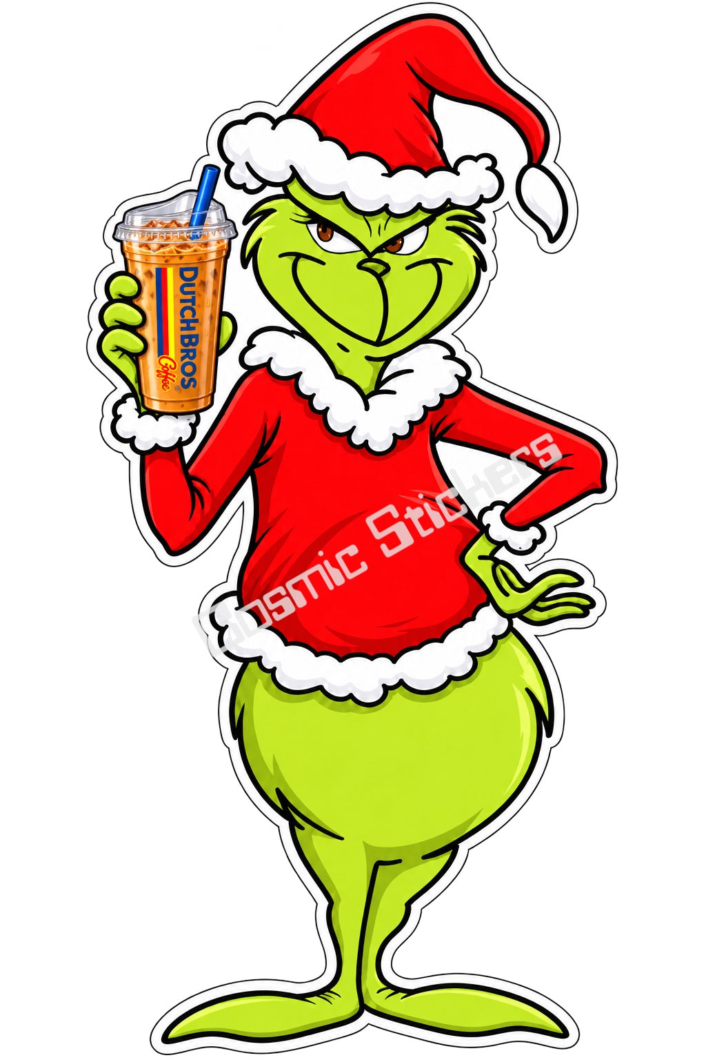 Fan Made Dutch Bros Grinch Santa Iced Coffee Sticker