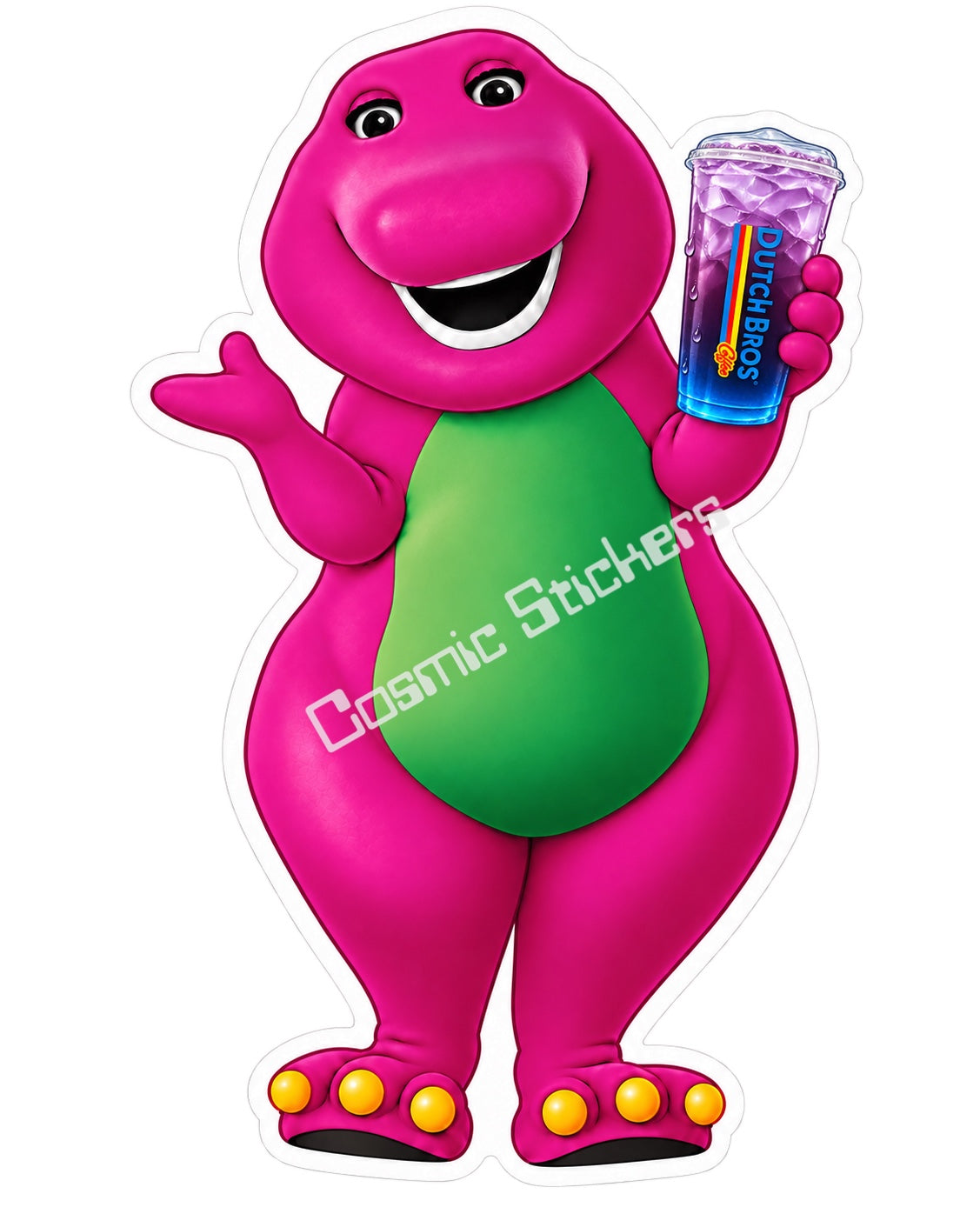 Fan Made Dutch Bros Barney Purple and Blue Drink Sticker
