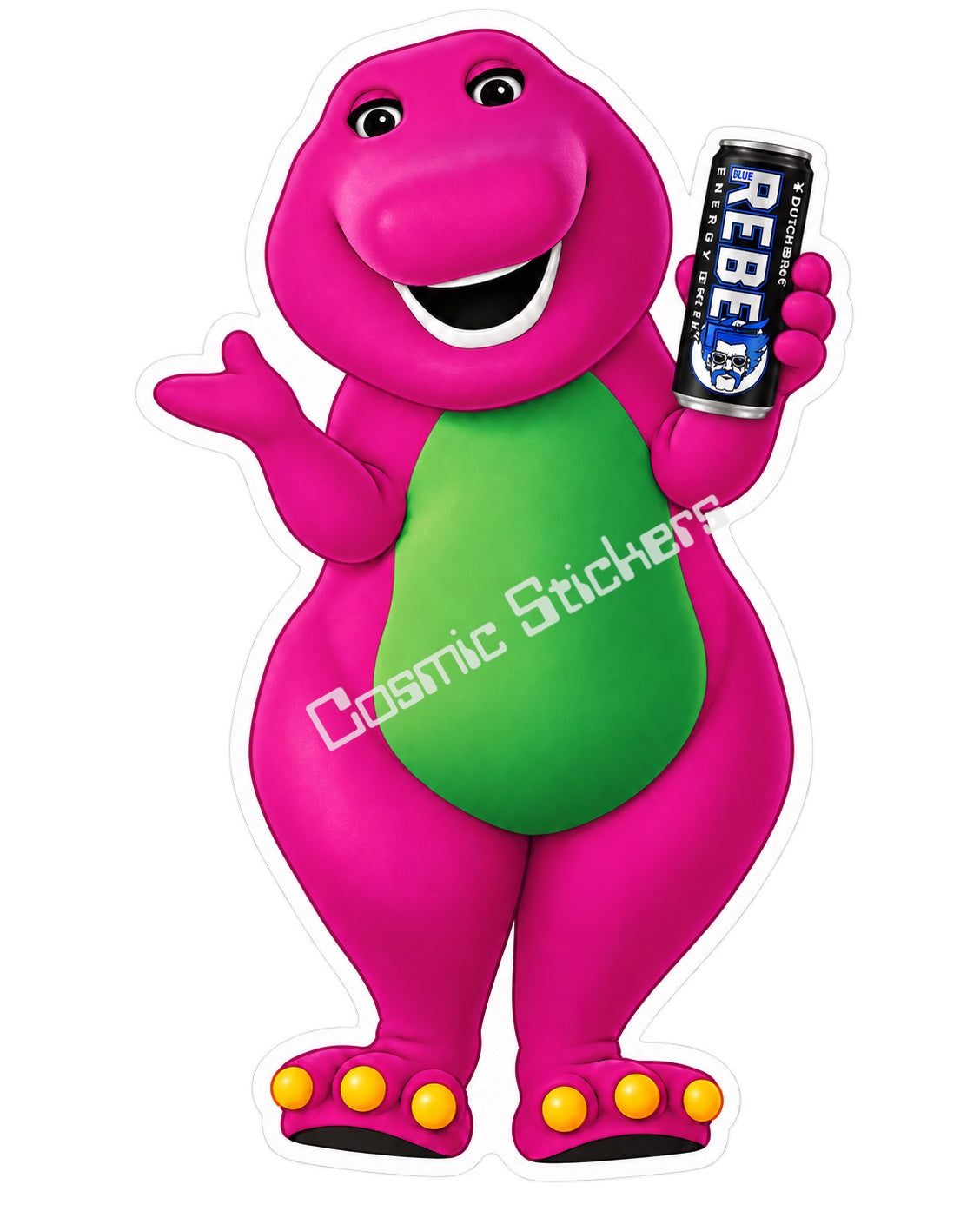 Fan Made Dutch Bros Barney Rebel Can Sticker