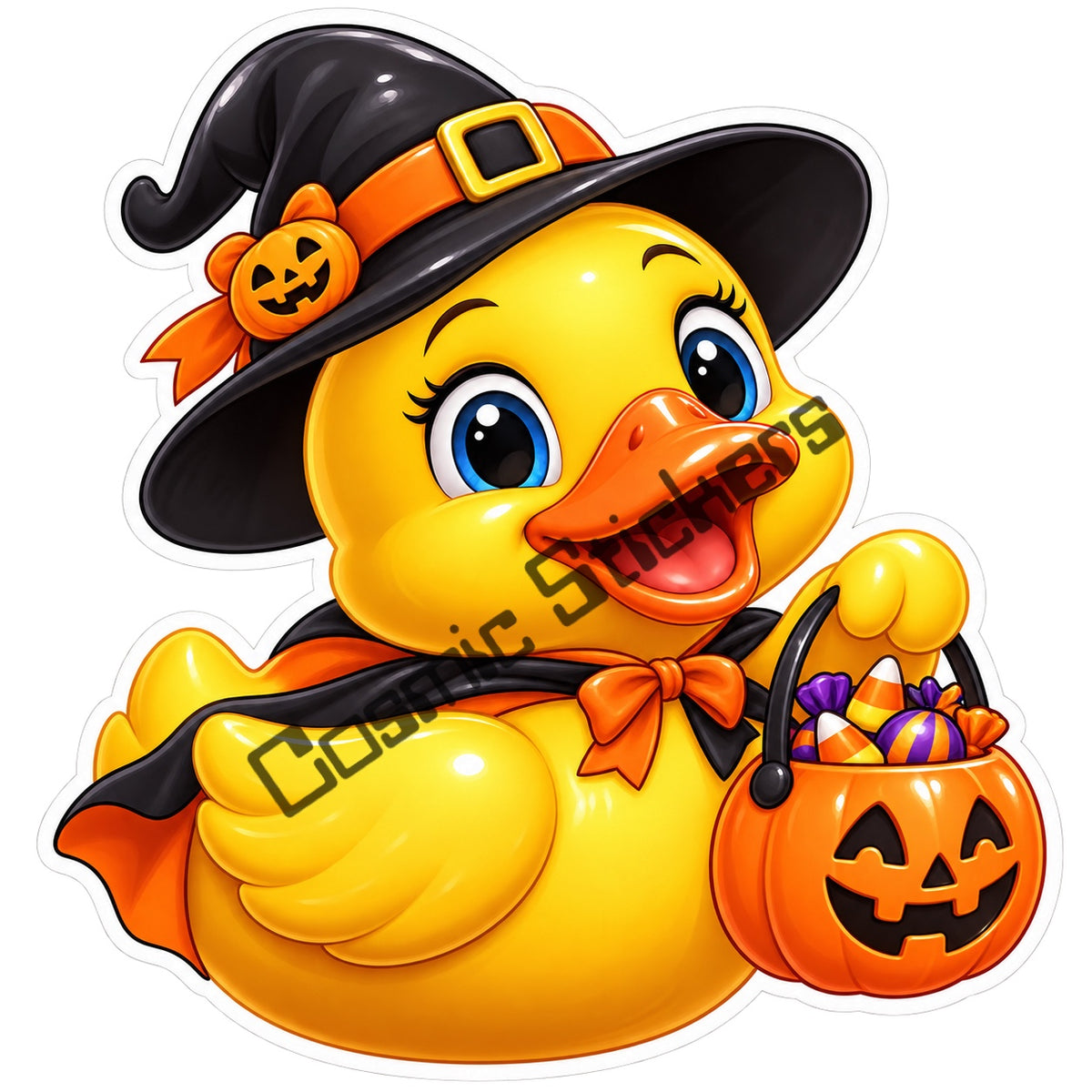 Fan Made Halloween Witch Pumpkin Bucket Rubber Duck Sticker with Cosmic Stickers watermark