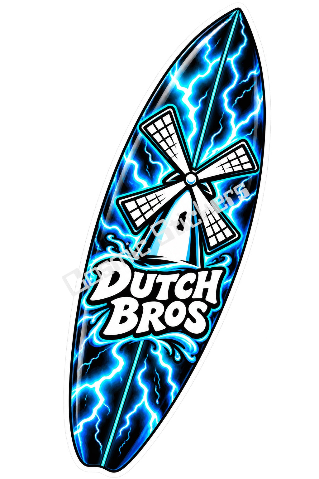 Fan Made Dutch Bros Electric Blue Lightning Windmill Surfboard Sticker