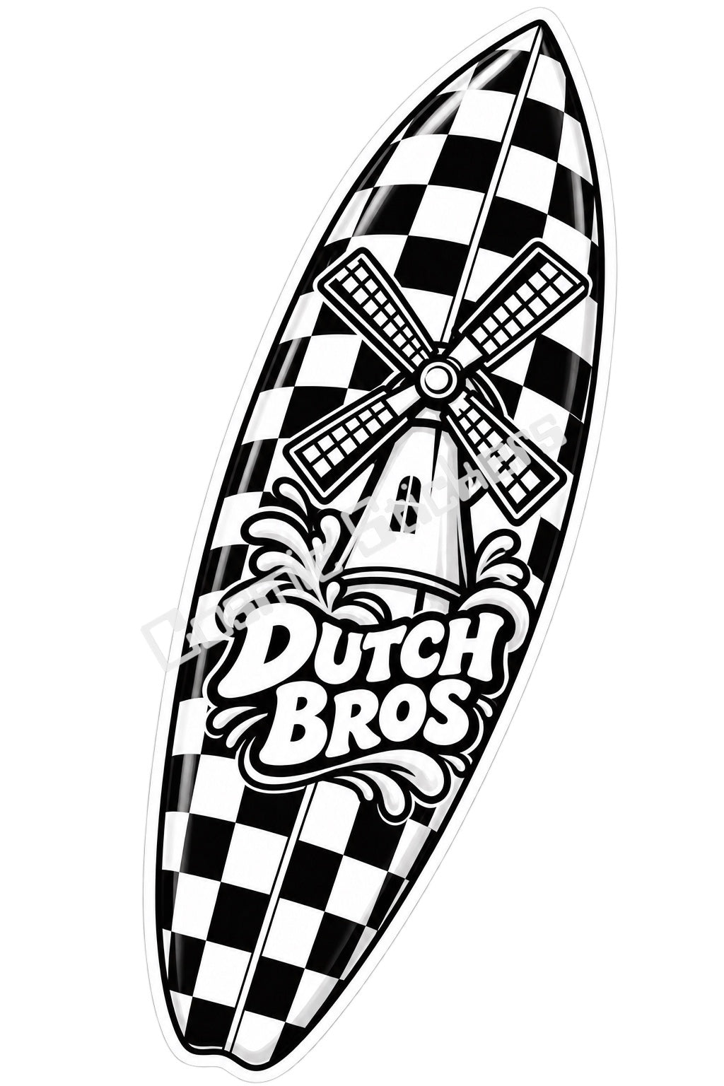 Fan Made Dutch Bros Black and White Checker Windmill Surfboard Sticker