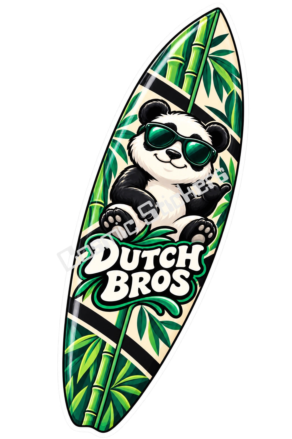 Fan Made Dutch Bros Bamboo Panda Surfboard Sticker