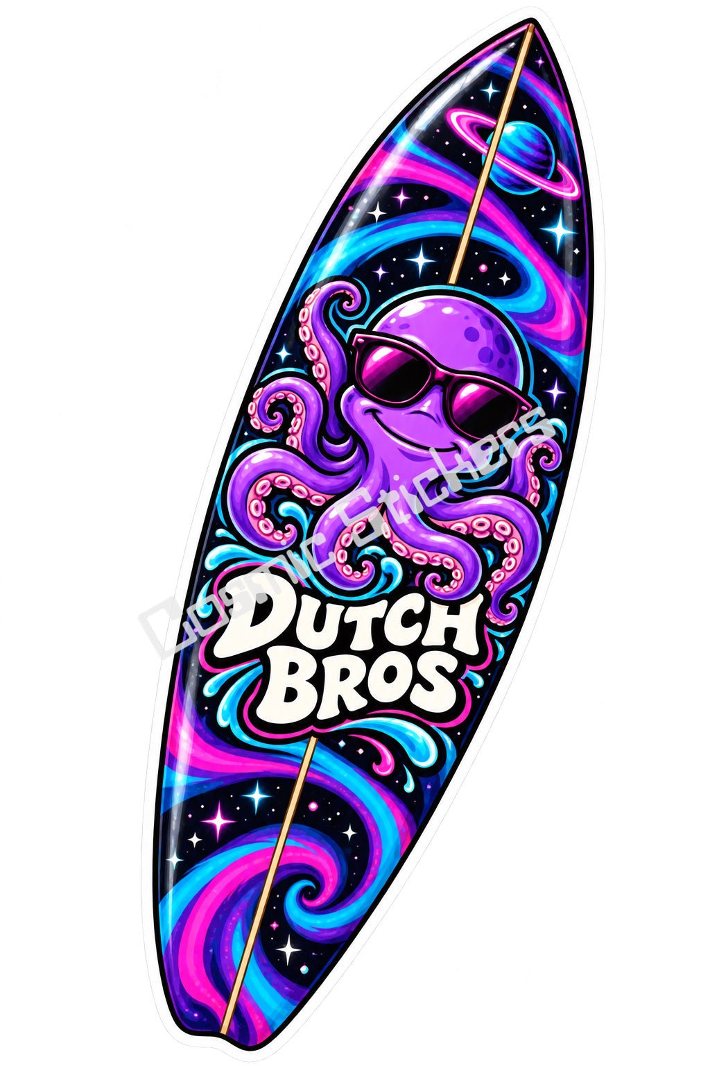 Fan Made Dutch Bros Galaxy Octopus Surfboard Sticker
