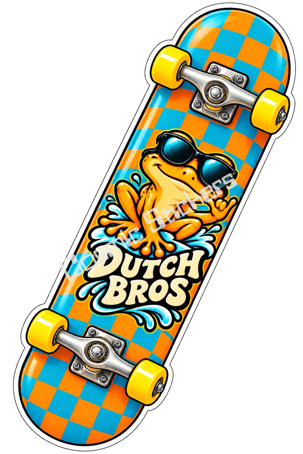 Fan Made Dutch Bros Checkerboard Frog Skateboard Sticker