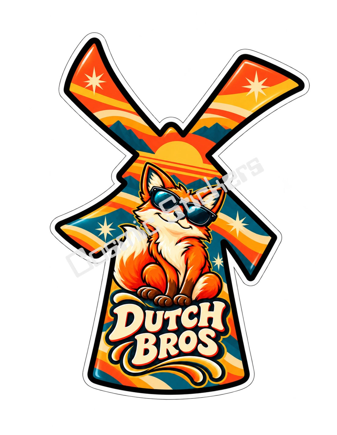 Fan Made Dutch Bros Sunset Fox Windmill Sticker