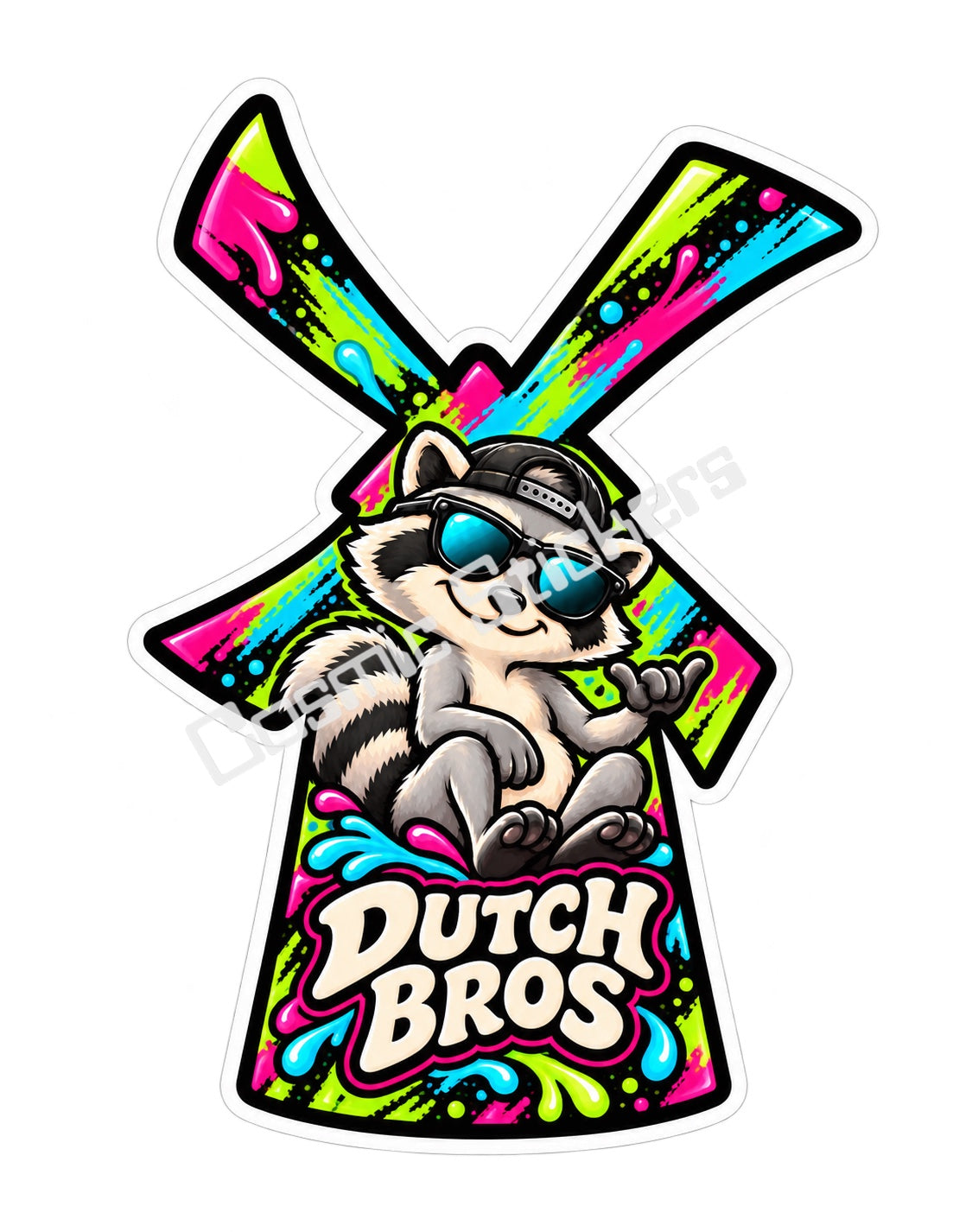 Fan Made Dutch Bros Graffiti Raccoon Windmill Sticker