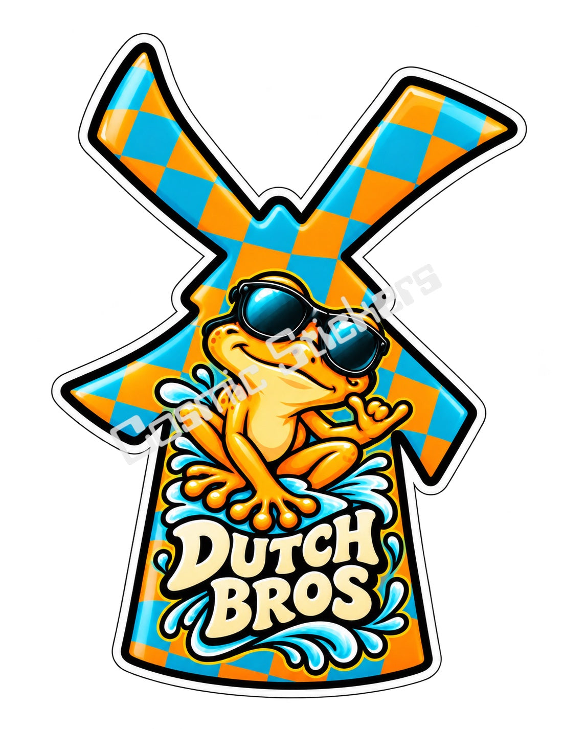 Fan Made Dutch Bros Checkerboard Frog Windmill Sticker