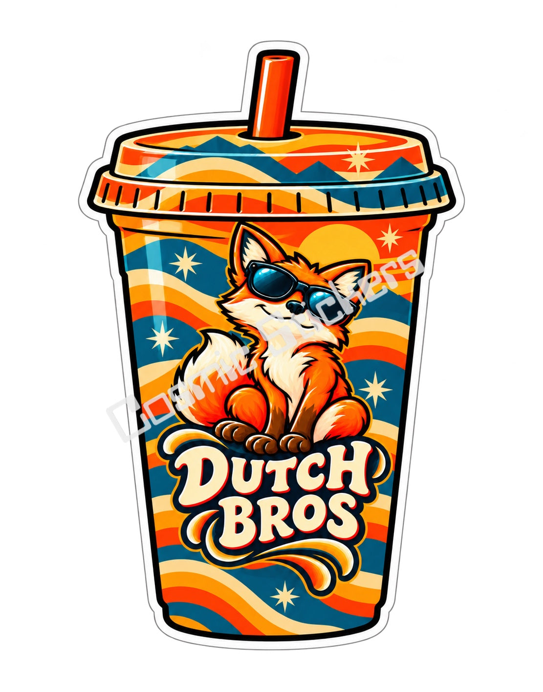 Fan Made Dutch Bros Sunset Fox Iced Coffee Cup Sticker