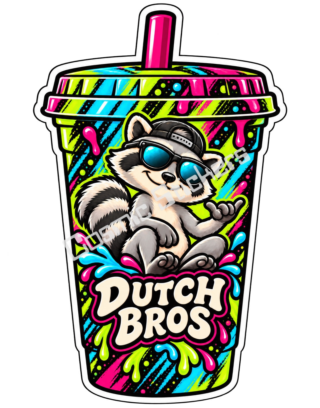 Fan Made Dutch Bros Graffiti Raccoon Iced Coffee Cup Sticker