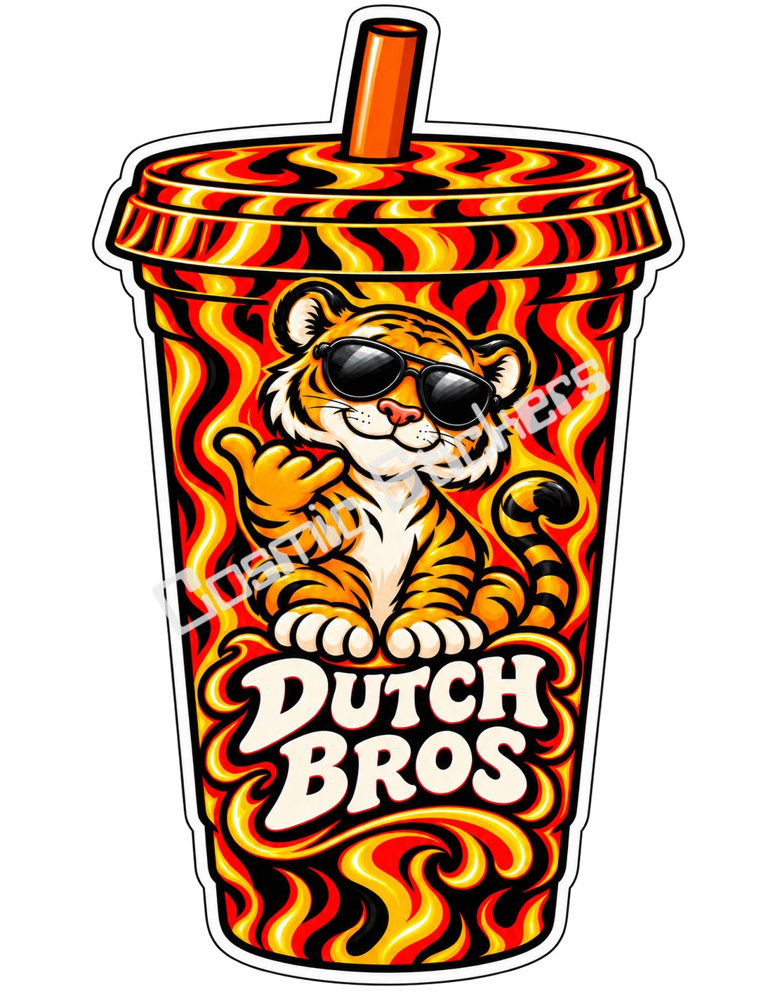 Fan Made Dutch Bros Flame Tiger Iced Coffee Cup Sticker