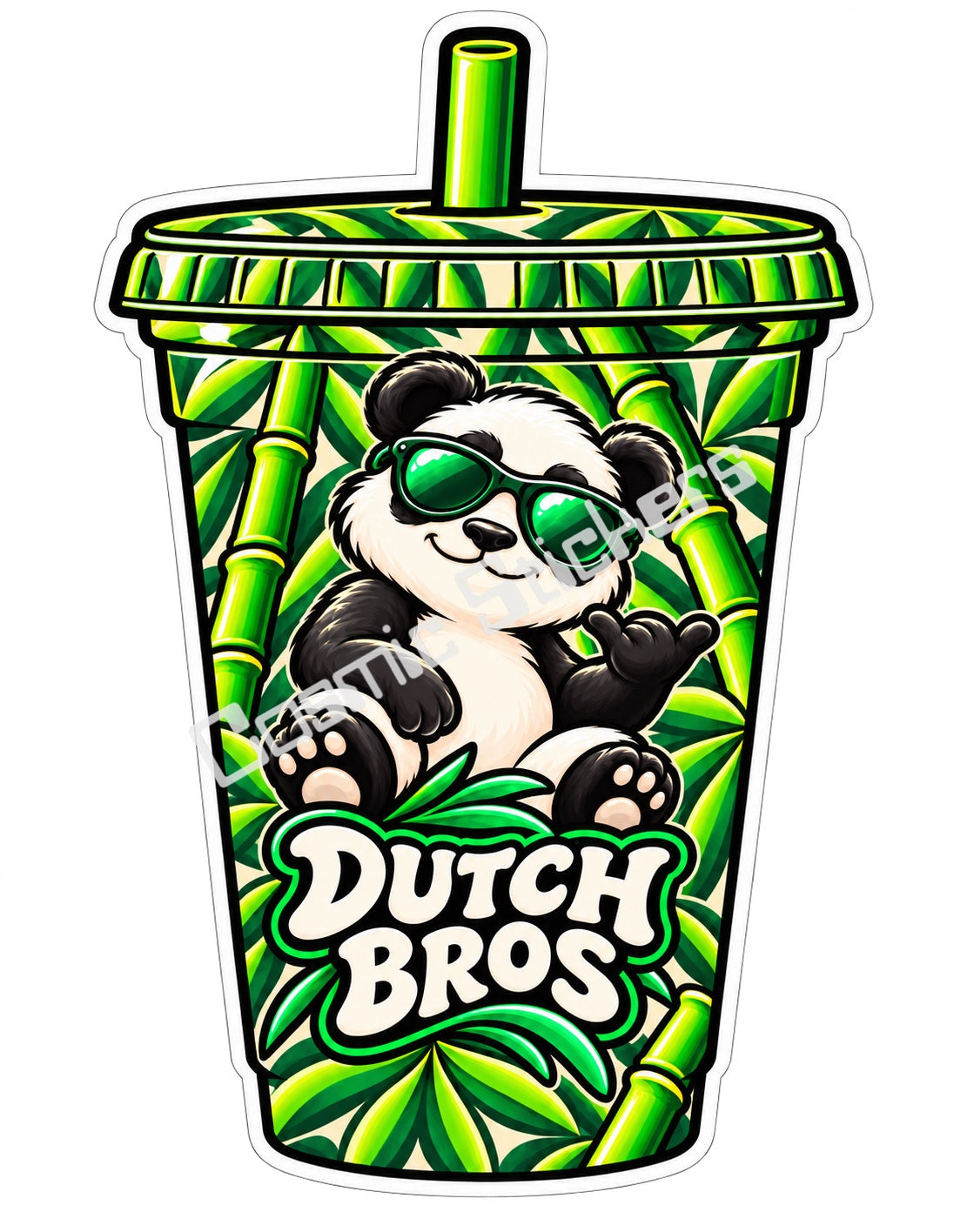 Fan Made Dutch Bros Bamboo Panda Iced Coffee Cup Sticker