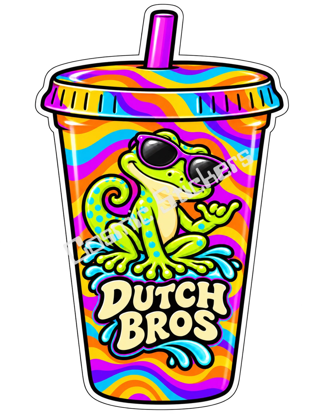Fan Made Dutch Bros Rainbow Gecko Iced Coffee Cup Sticker