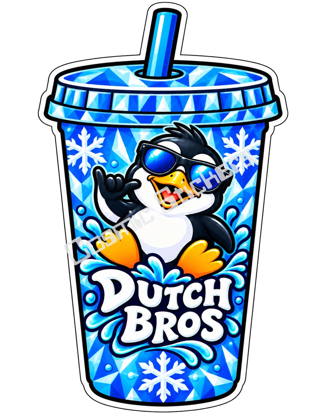 Fan Made Dutch Bros Ice Penguin Iced Coffee Cup Sticker