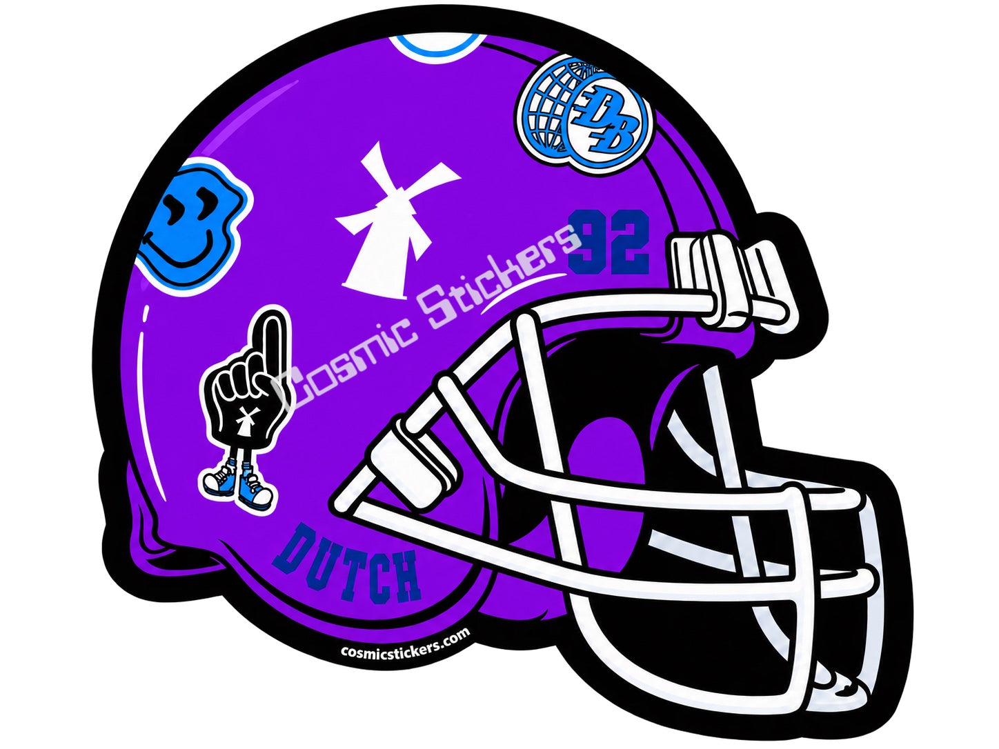 Fan-made Dutch 92 football helmet sticker in purple with blue and white details