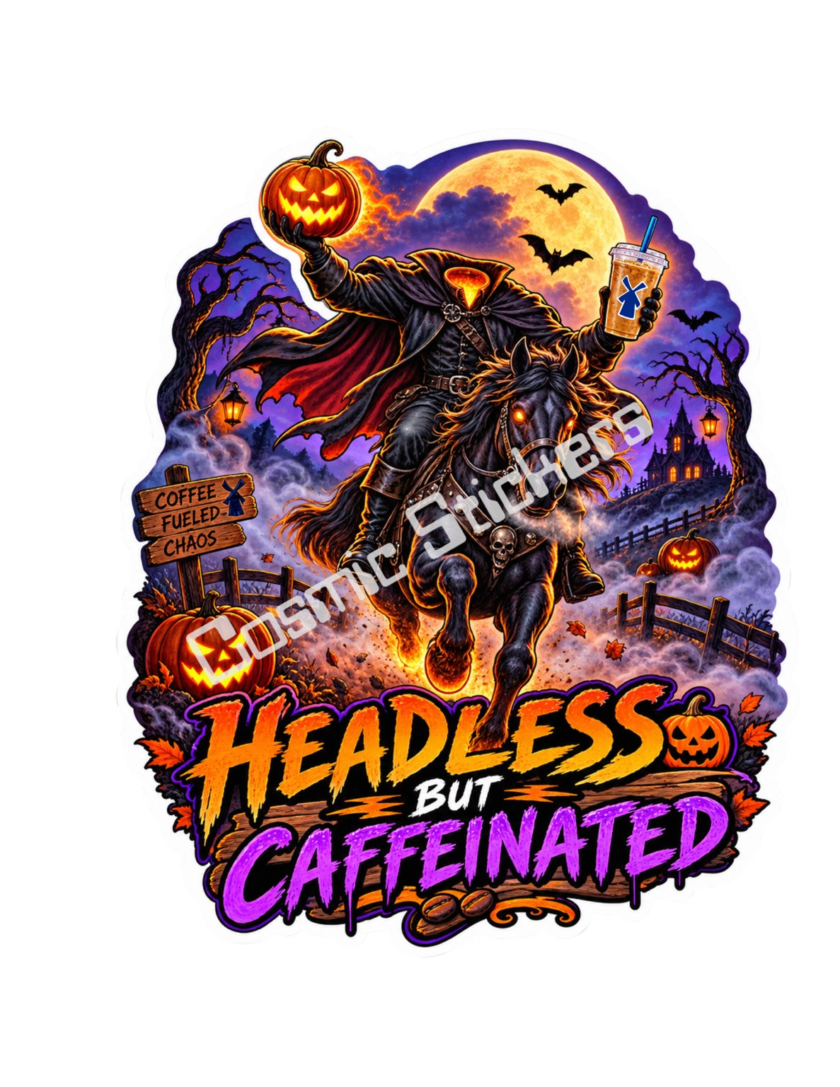 Fan-made Headless But Caffeinated Dutch Bros inspired Halloween vinyl sticker