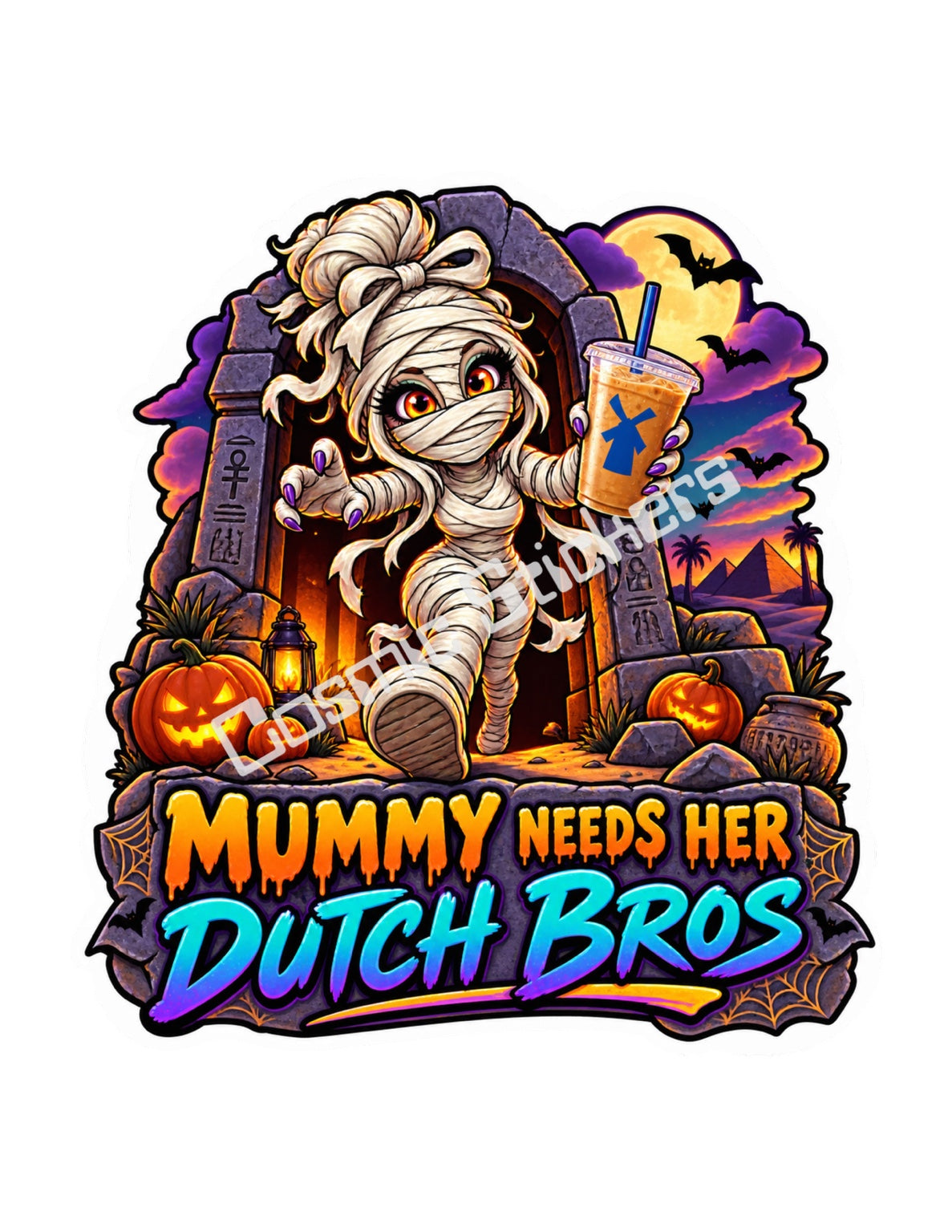 Fan-made Mummy Needs Her Dutch Bros Halloween vinyl sticker
