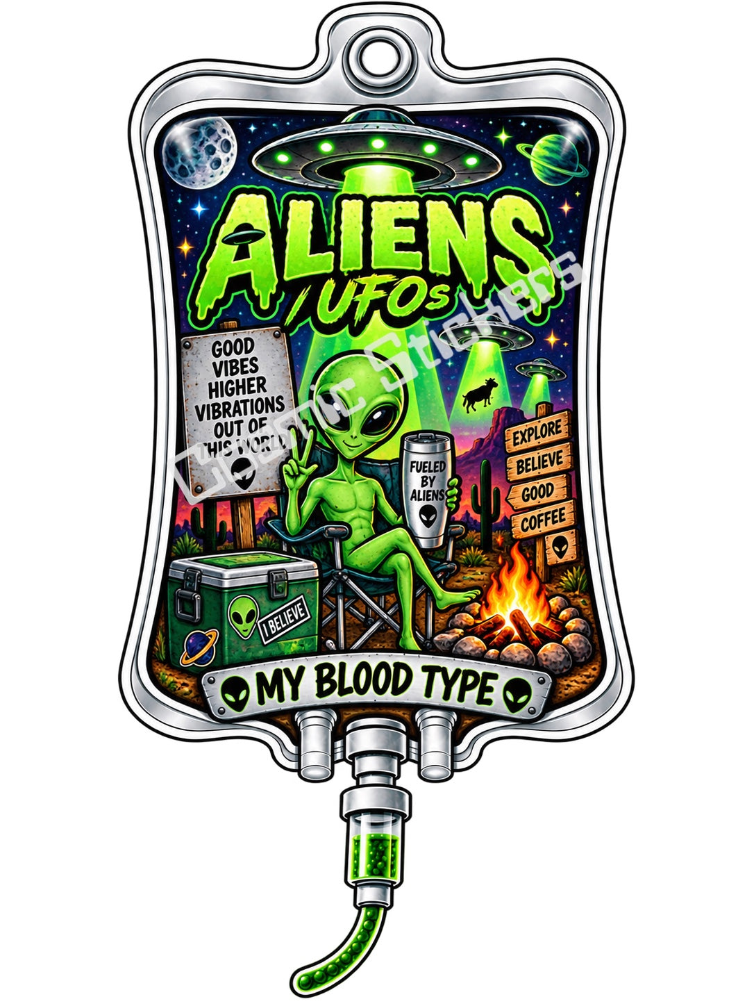 Aliens and UFOs My Blood Type vinyl sticker