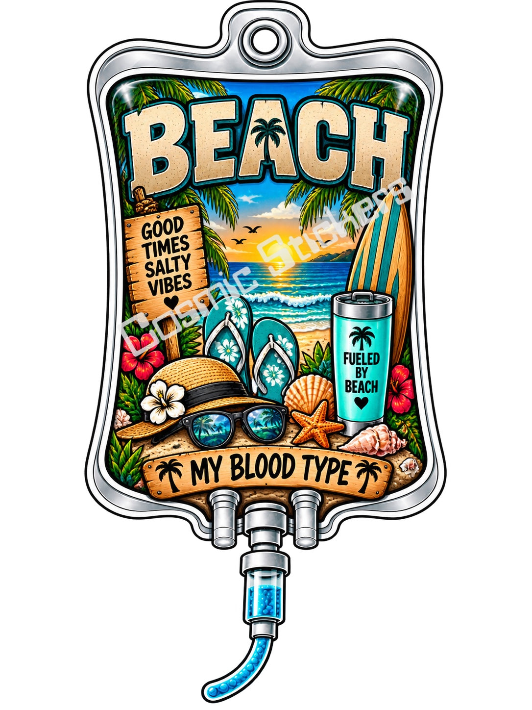 Beach My Blood Type vinyl sticker