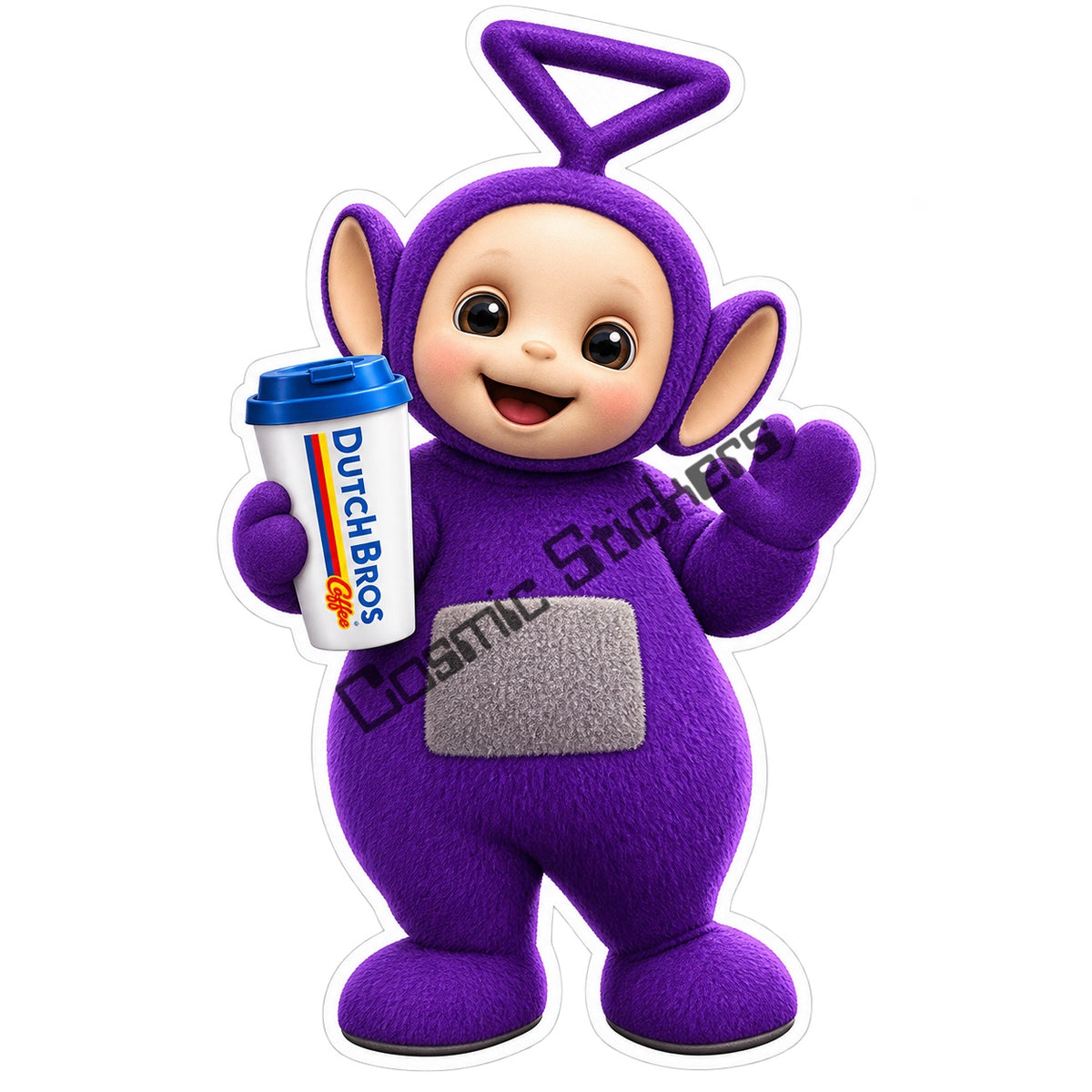 Tinky Winky fan-made Dutch Bros Hot Coffee sticker