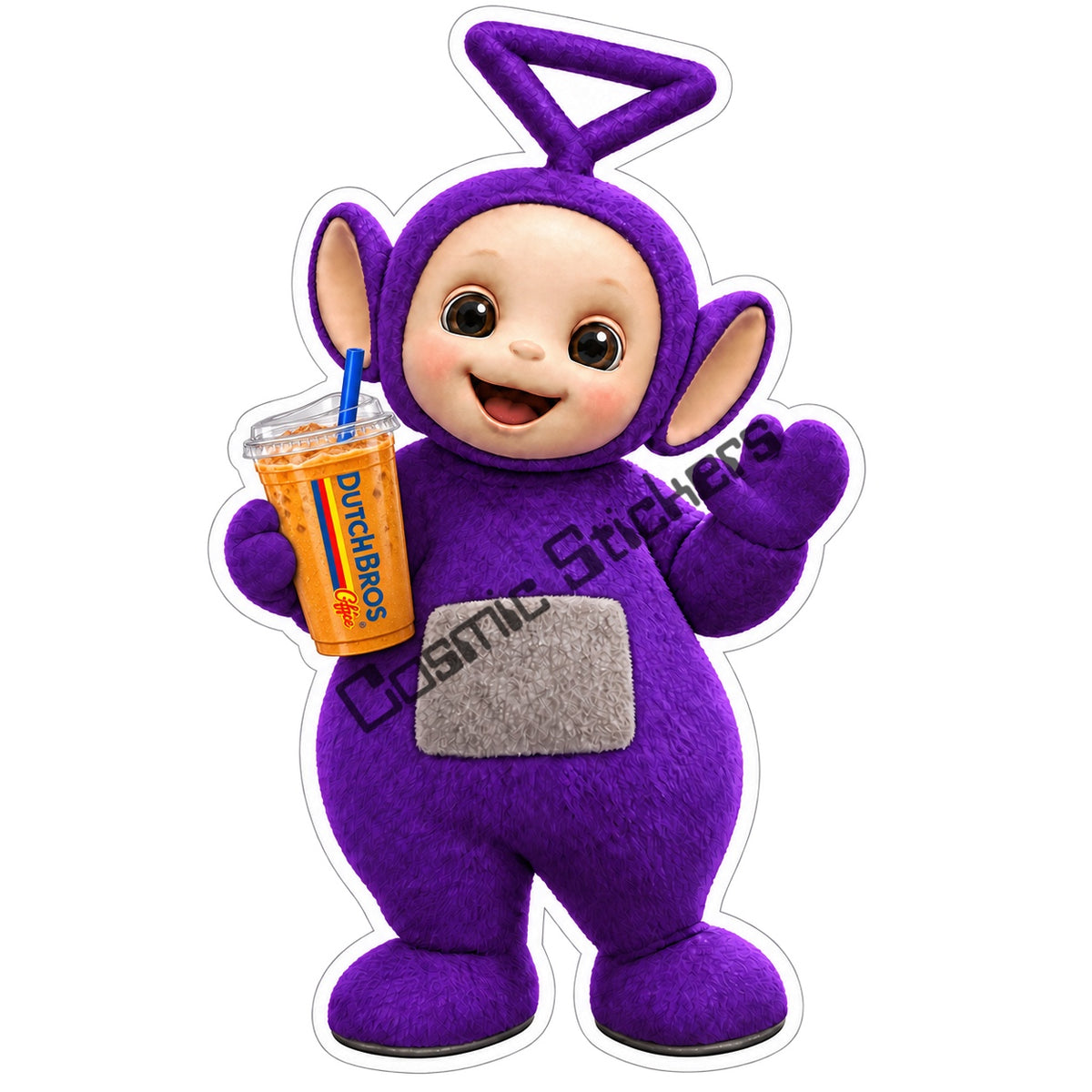 Tinky Winky fan-made Dutch Bros Iced Coffee sticker